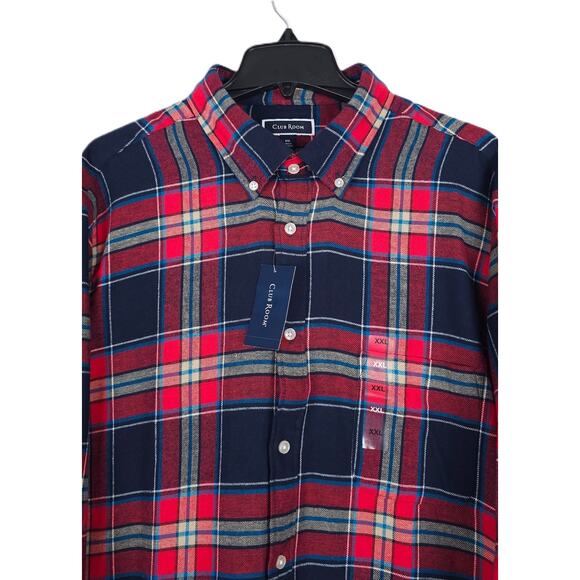 Club Room Men's Regular-Fit 100% Cotton Flannel Shirt Red Navy Plaid XXL NWT - Picture 3 of 6